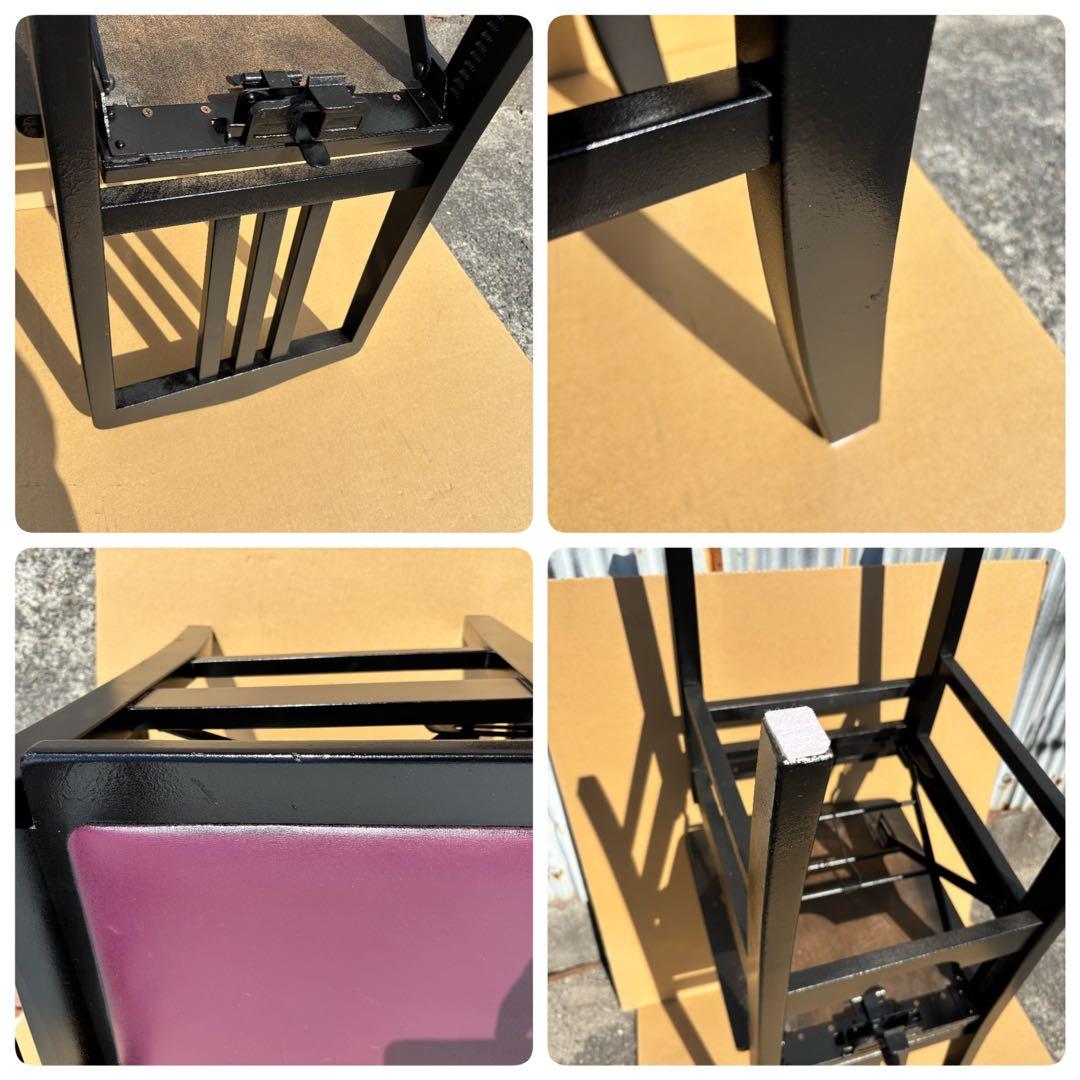 背もたれ付ピアノ椅子　足部フェルト付き　比較的きれい　ワインレッド座面