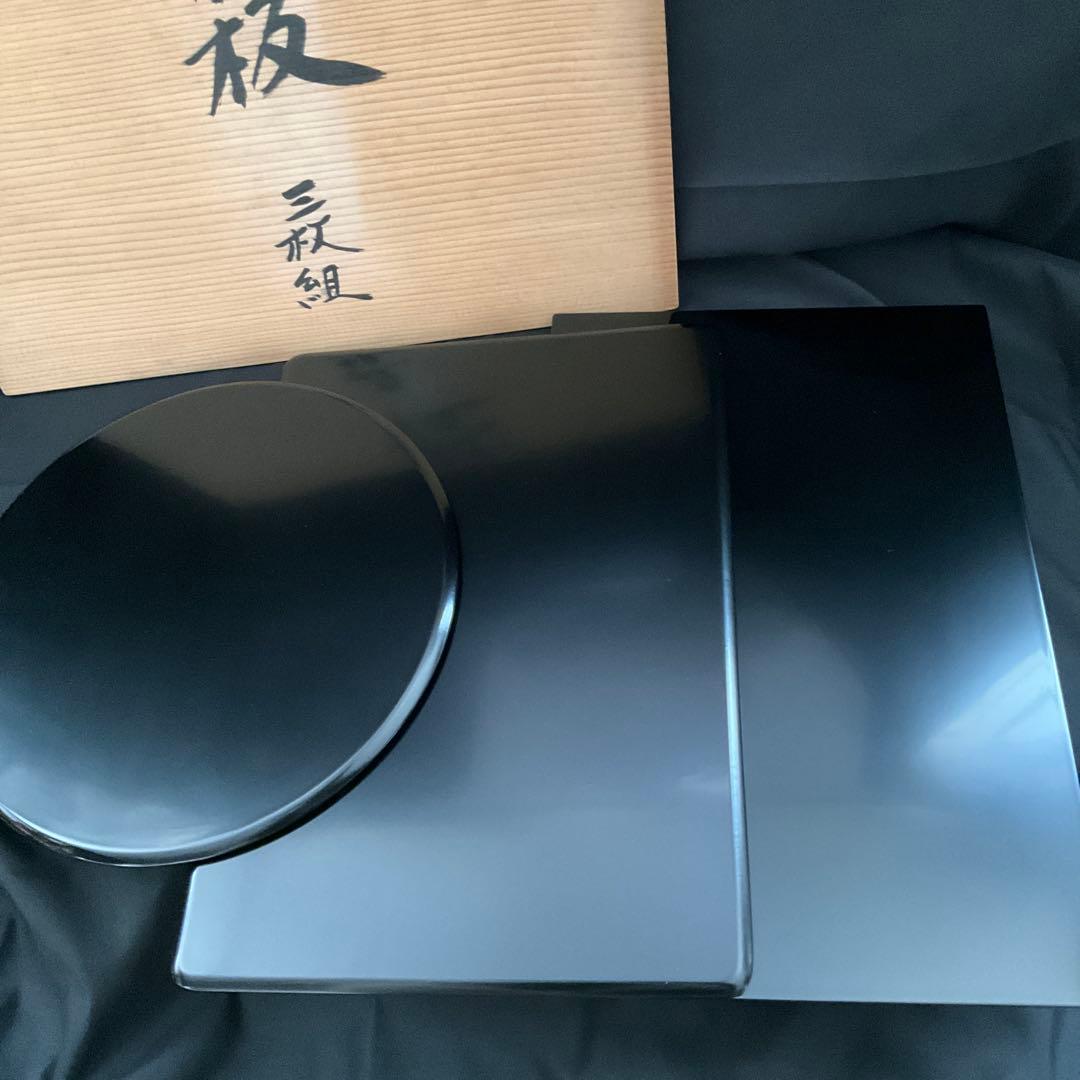 孝昌　敷板　三枚組　茶器／茶道具薄板　本漆三枚組敷板 （矢筈・角蛤・丸蛤)46