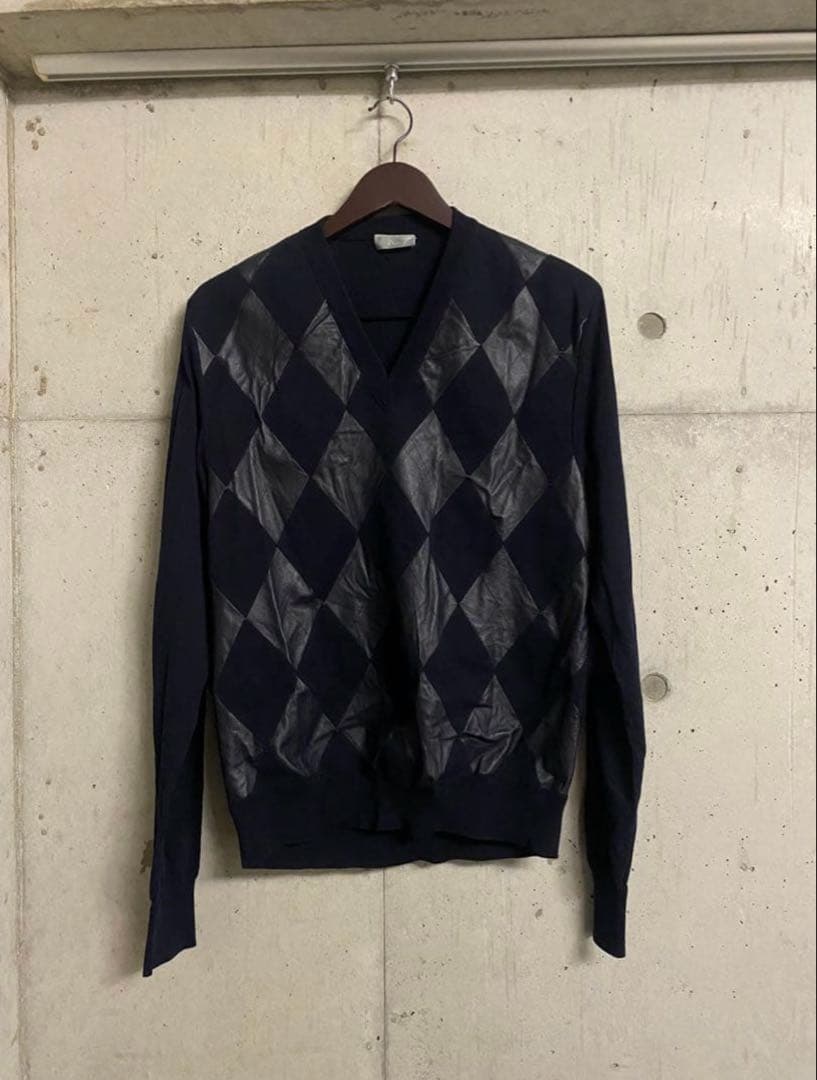 K*O様 dior homme 19ss ランウェイ着用レザーアーガイルニット
