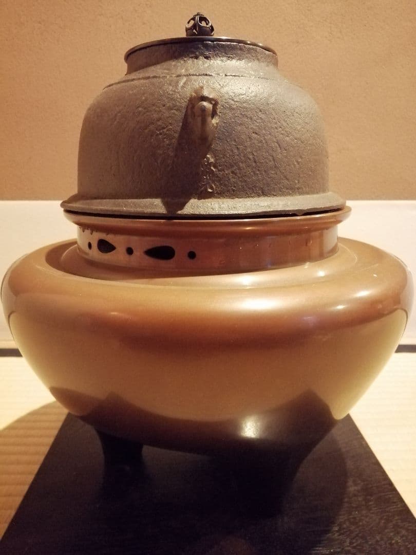 【茶事具】釜師政光、風炉師昇雲造　唐銅朝鮮風炉釜　茶釜　釜401