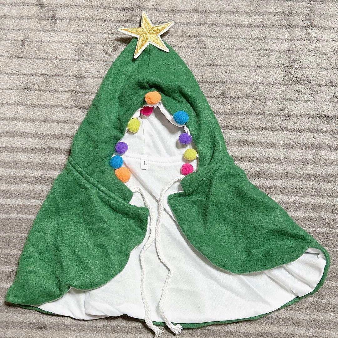 犬の衣装のクリスマスのペットの服 グリーン ポンチョ風 紐付き