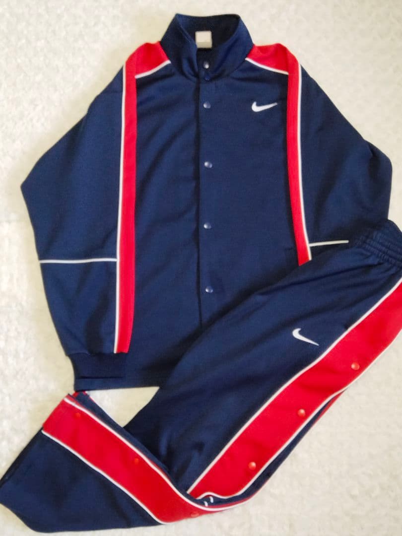 90s NIKE ナイキ スナップボタン セットアップ ネイビー Ｌ バスケ