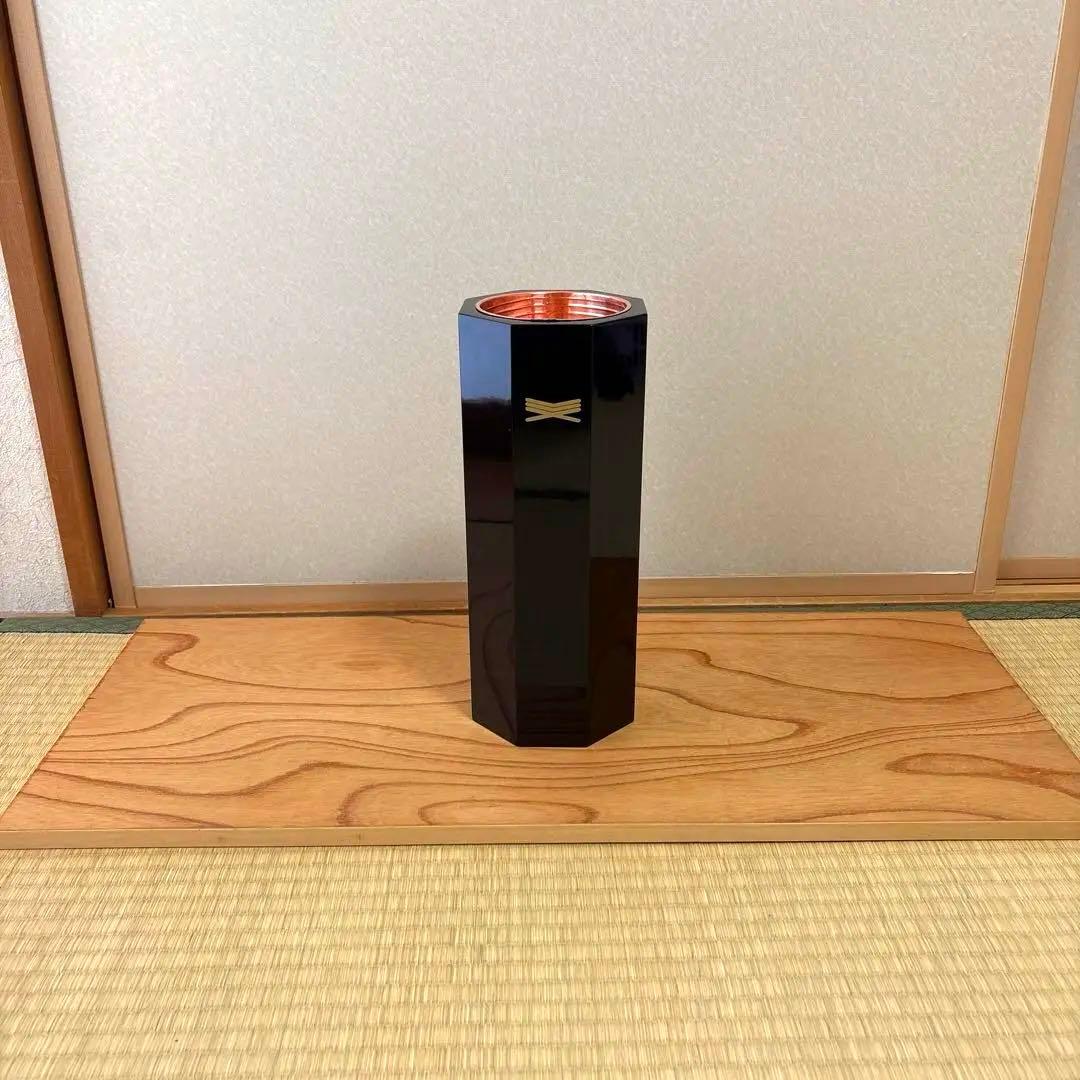 57 【紋付】　【美品】　八角塗寸胴　華道具　寸どう　生け花　花器　未生流　真塗