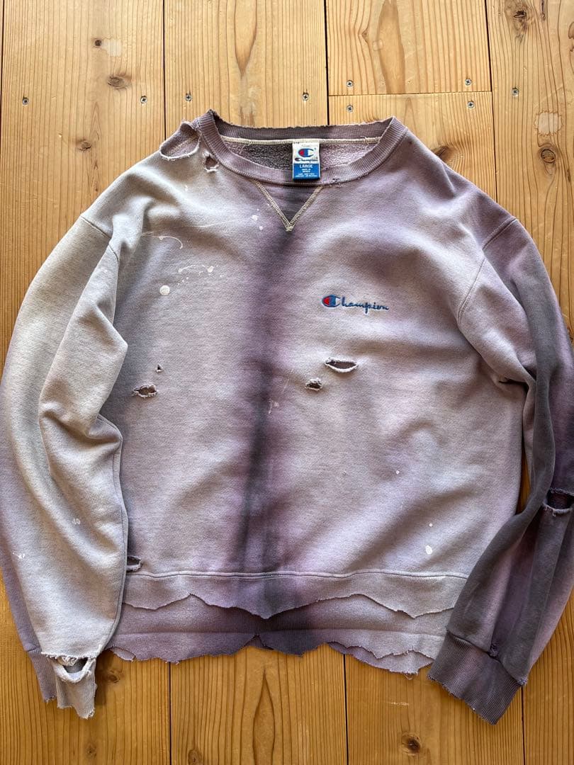 90's☆Champion☆超鬼フェード☆ペンキ☆ダメージボロスウェット