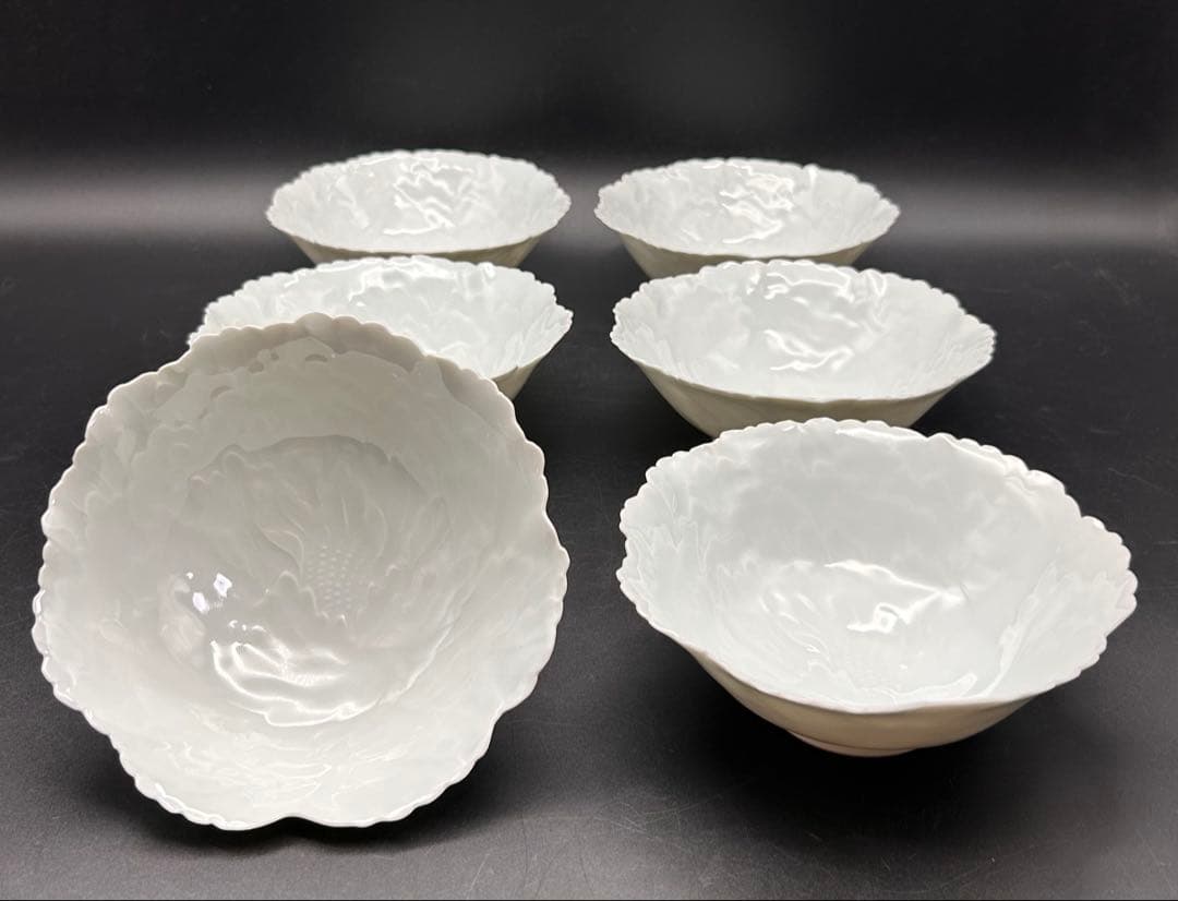 【希少品】樋口一星　白磁　牡丹　中鉢 6客