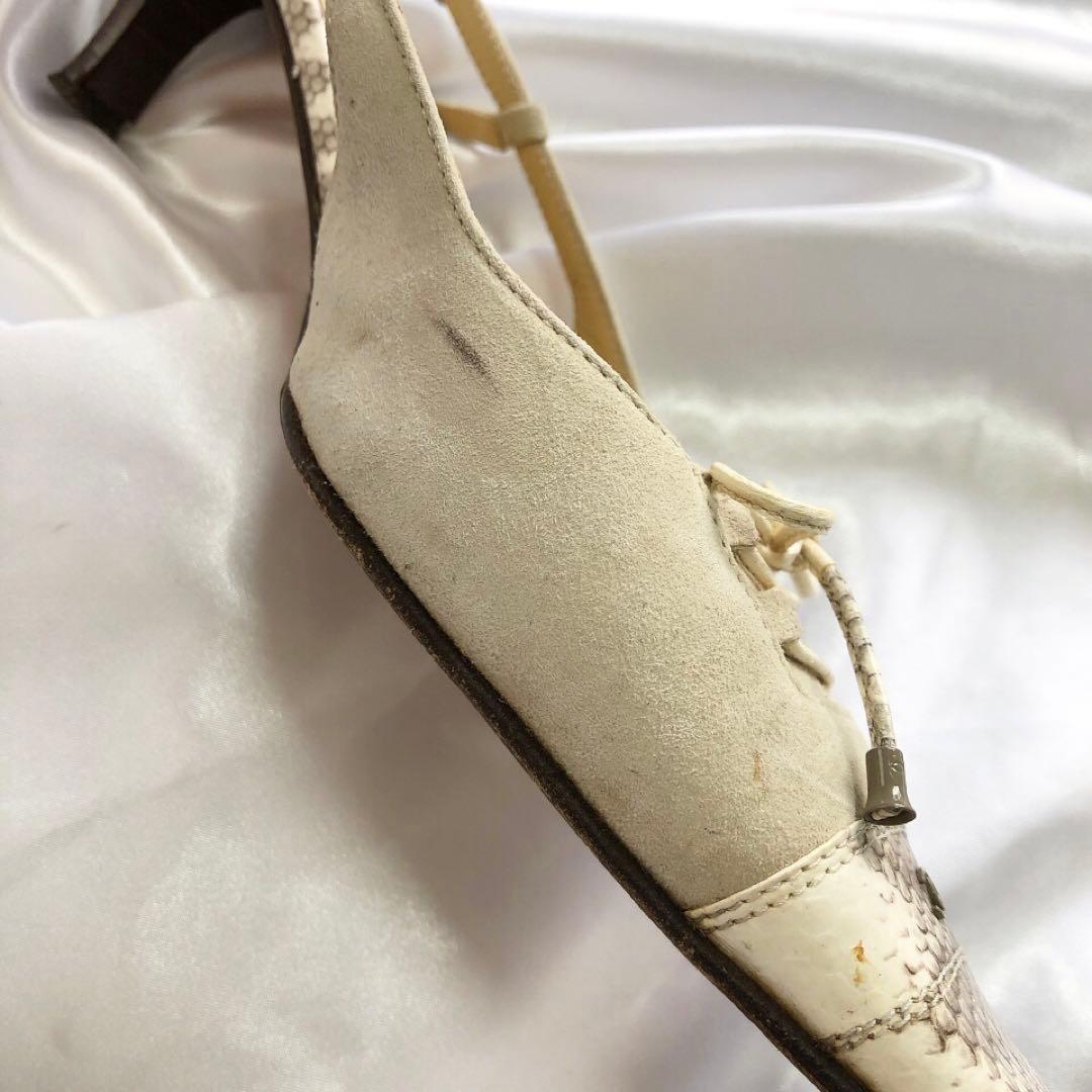 CHANEL シャネル　ミュール　パイソン　リボン　ヒール　ココマーク