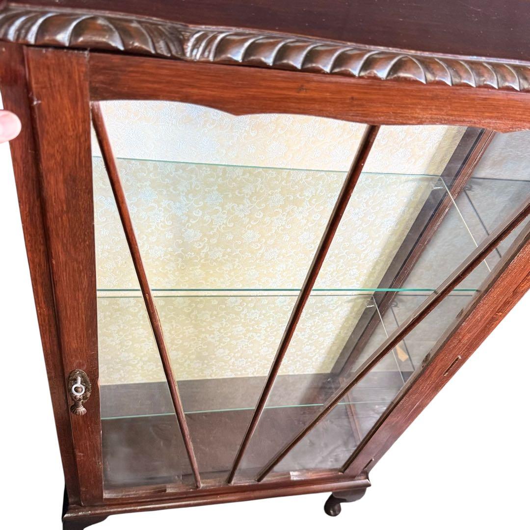 HR765 アンティーク　キュリオケース　英国　鍵付き　３面彩光　猫脚