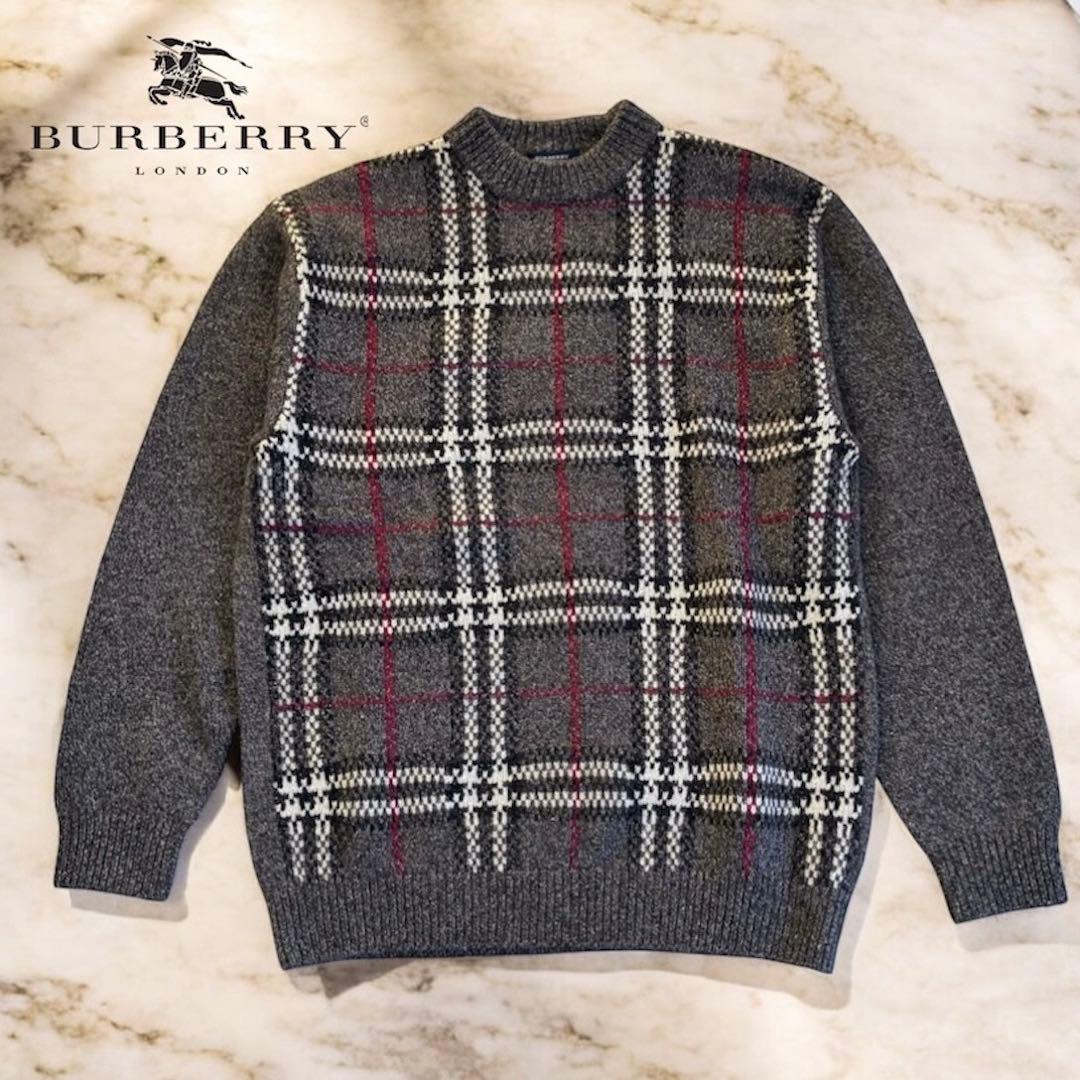 つば絢ひか様 新品級✨バーバリーロンドン ニットセーター ノバチェックメンズ羊毛