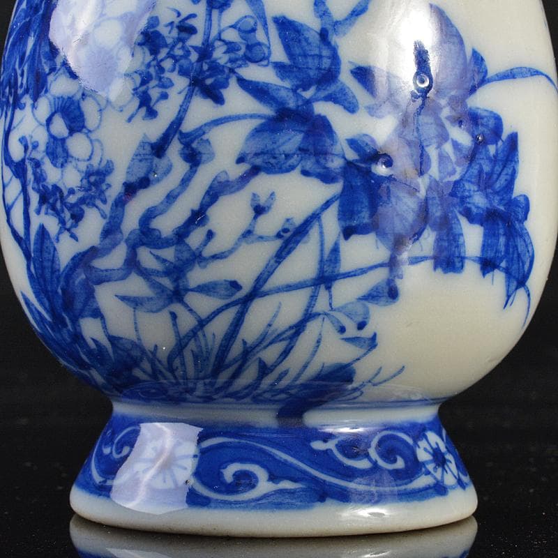 瀬戸焼　古瀬戸　染付　花蝶文　双耳瓶　H　R7183