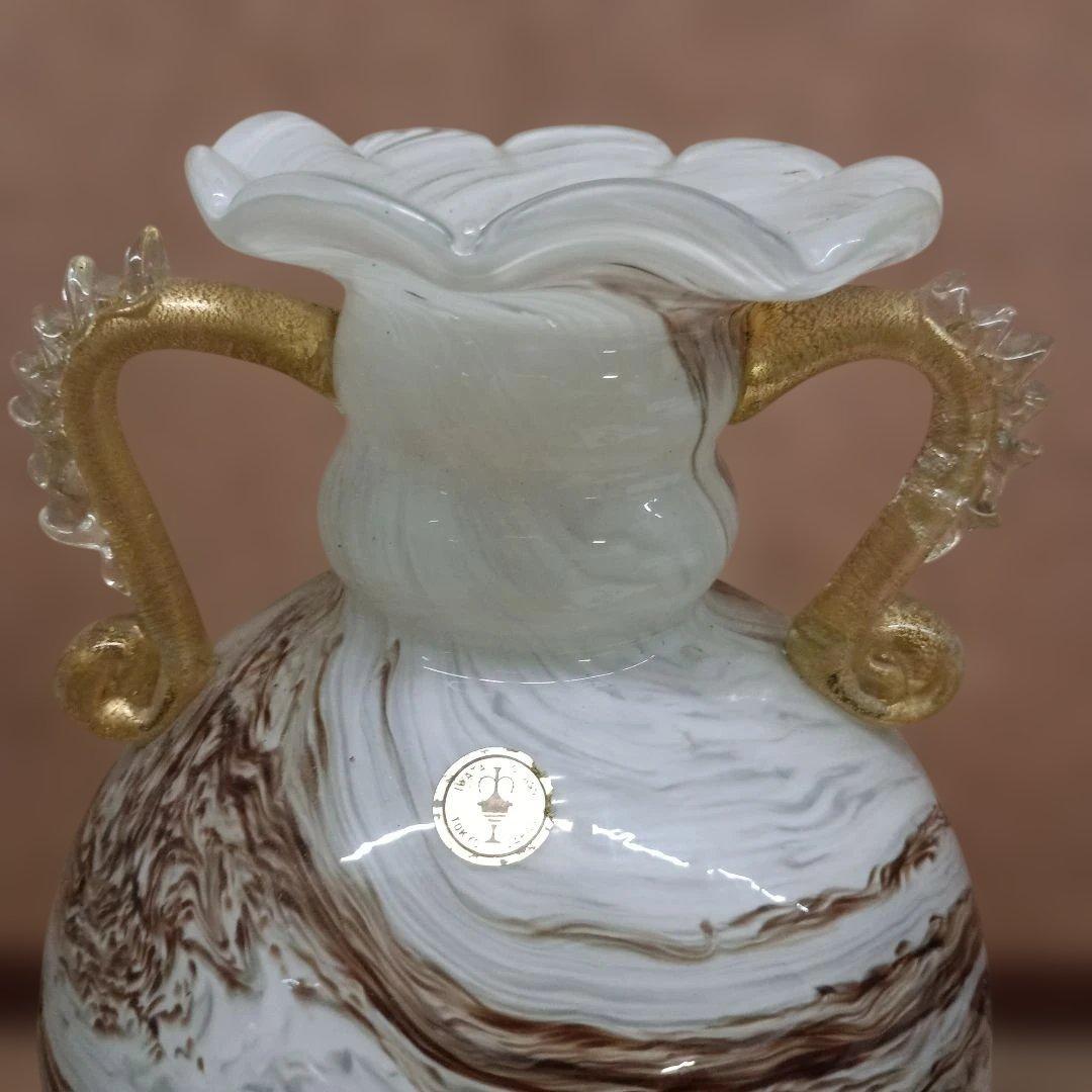 3979）岩田ガラス　金彩双耳　花瓶　花器　フラワーベース