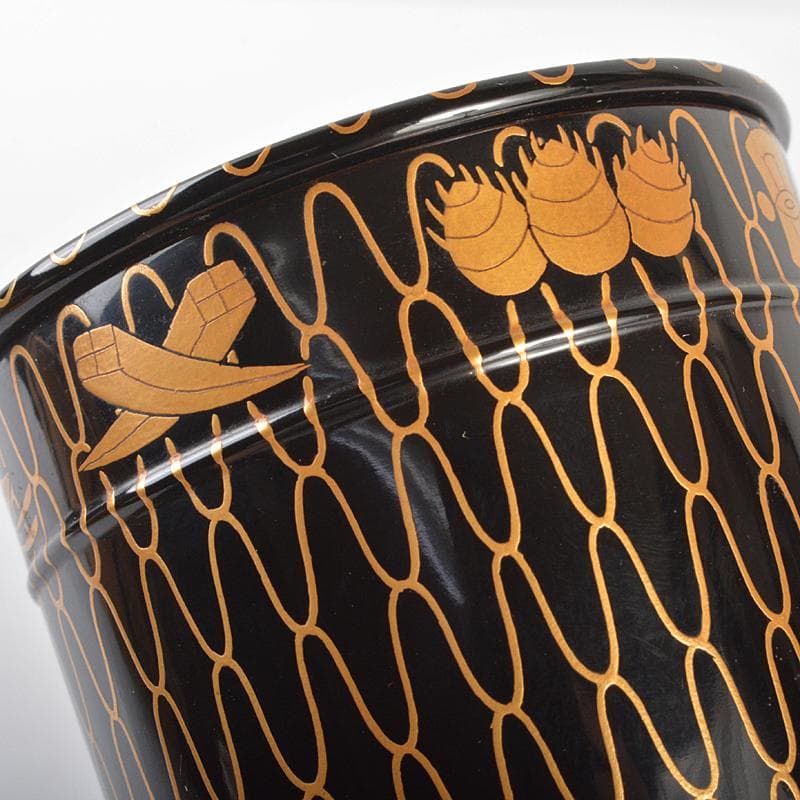 茶道具　山中塗　塗師　辻石斎造　網目宝尽蒔絵　金輪寺　棗　共布共箱　YR6861