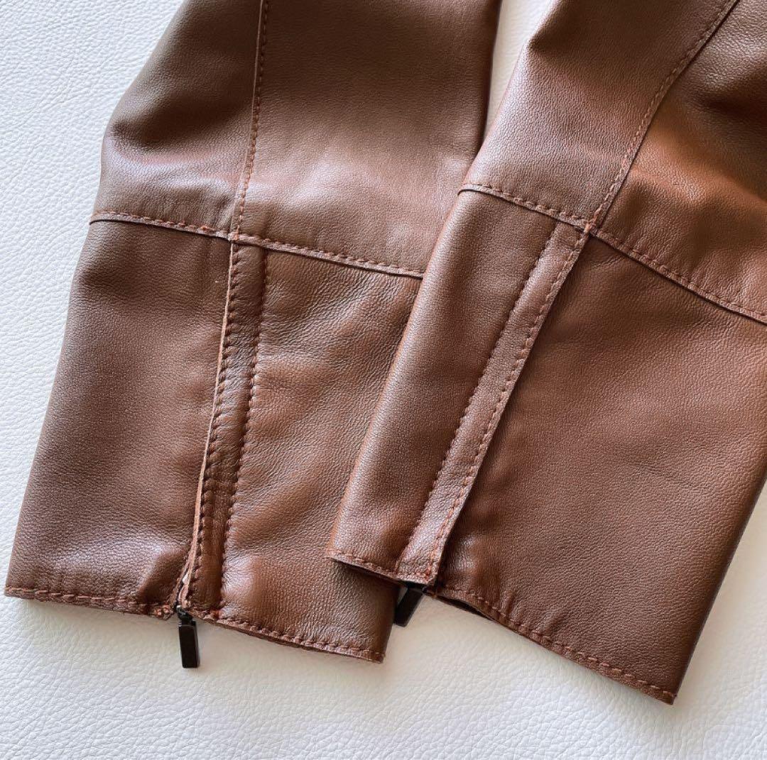 【美品】23区 レザージャケット シープレザー ノーカラージャケット 羊革 40