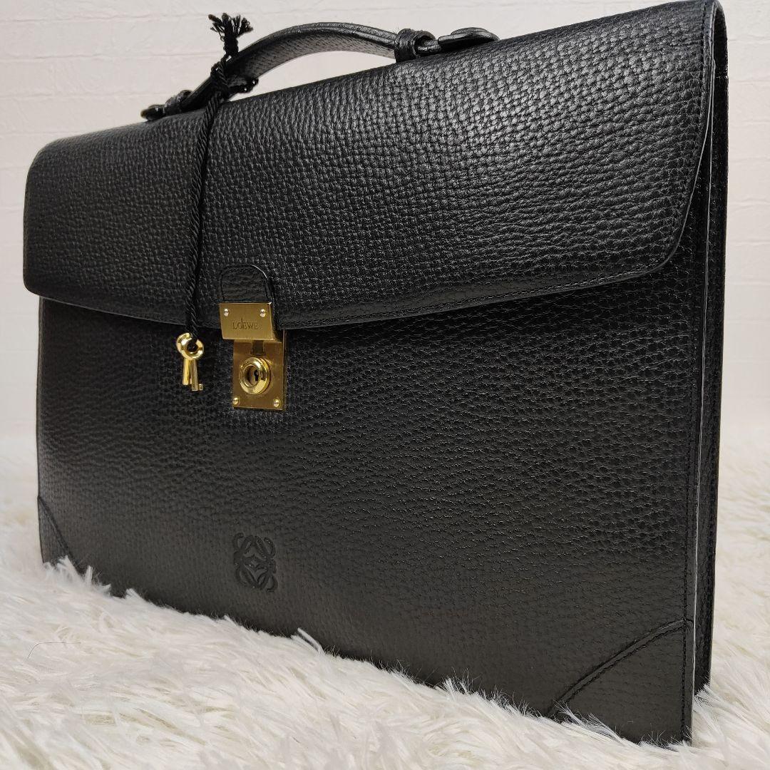 本日限定価格　ロエベ　ブリーフケース　アナグラム　シボ革　A4収納可能　鍵付き