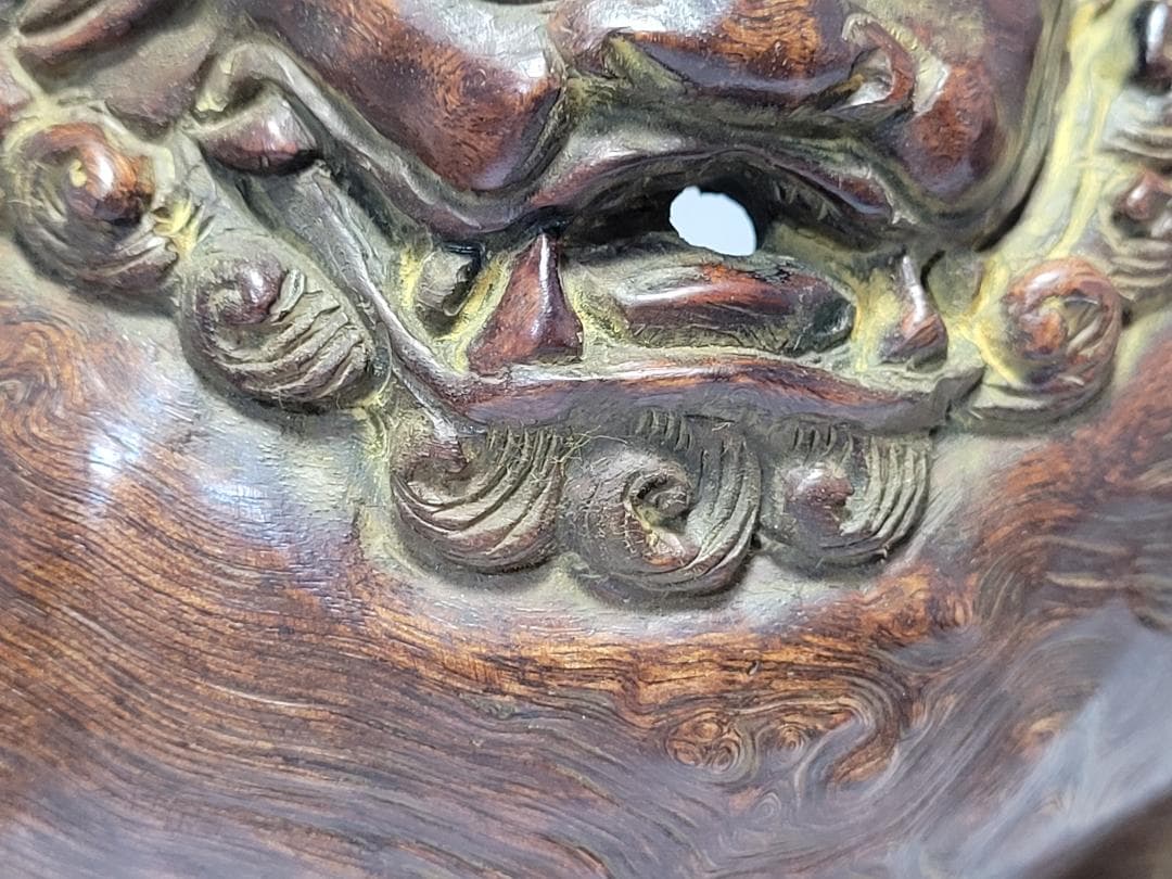 天然木造 神獣型 香炉 明清時代 幅約24.1cm