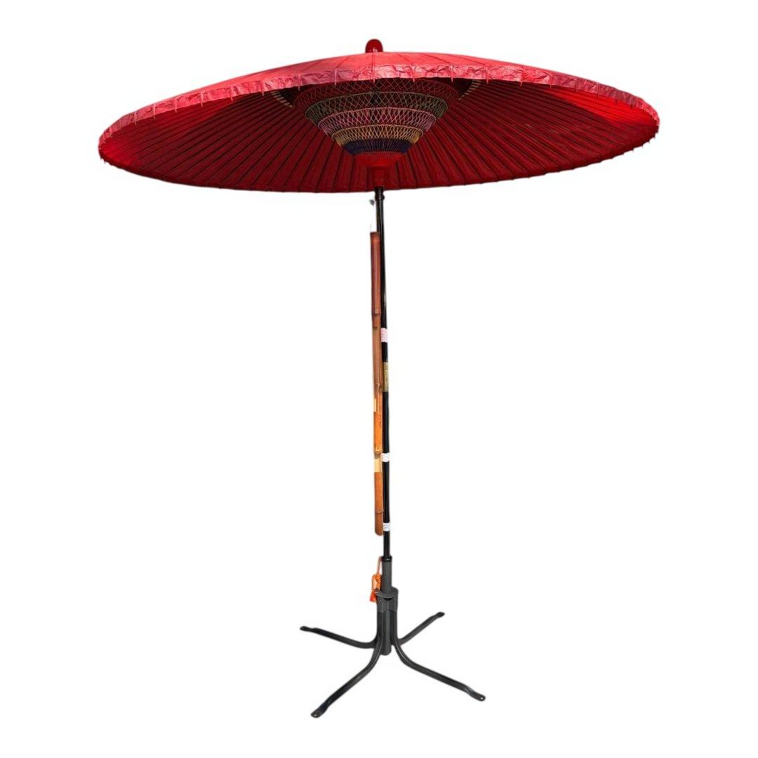 【中古品】野点傘（3尺5寸）　傘立　竹スイハツ（歌花筒）