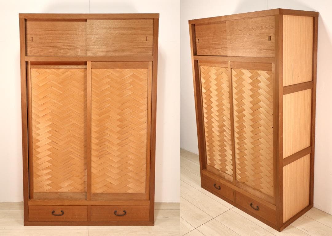 BK242　茶道具　置水屋　箪笥　茶箪笥　網代扉　煎茶棚　収納棚