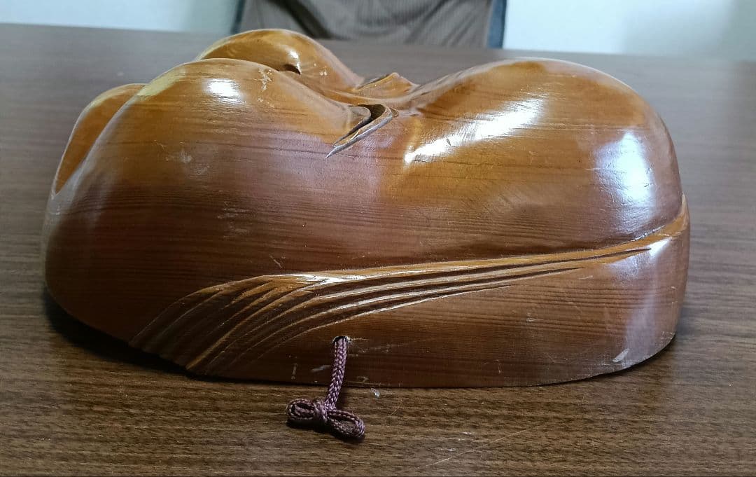 イケディア　骨董　木製面　おかめ 　手掘り　木彫り　壁掛け　お面　B