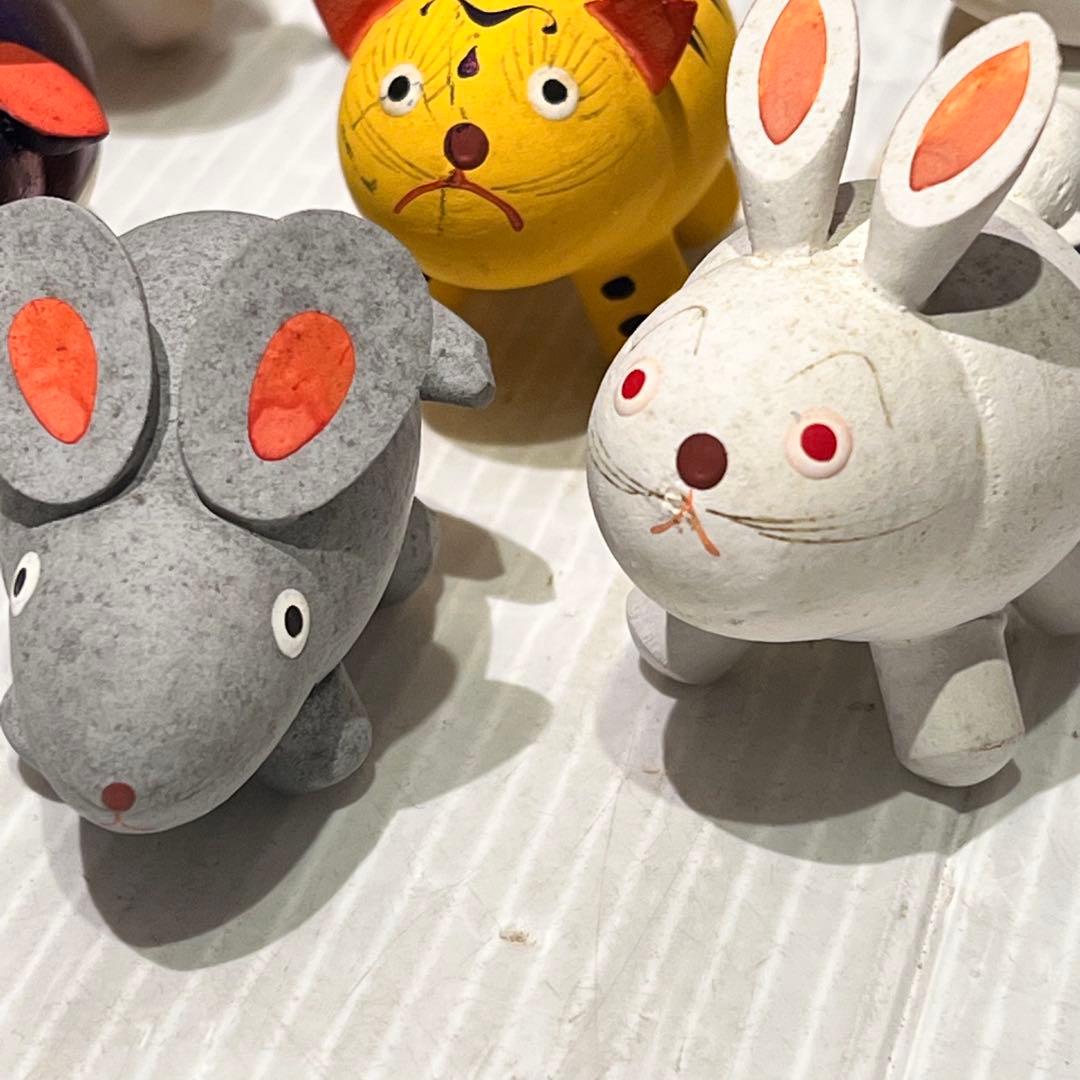 【おぐら屋　木彫人形十二支】　おまとめ　鳥取県　岩美　郷土玩具　挽物細工