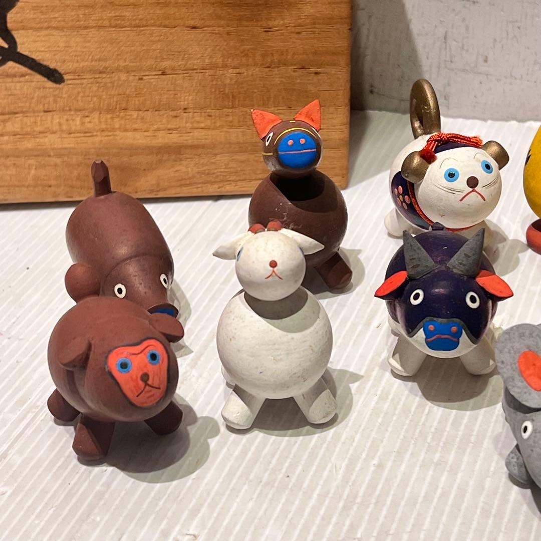 【おぐら屋　木彫人形十二支】　おまとめ　鳥取県　岩美　郷土玩具　挽物細工