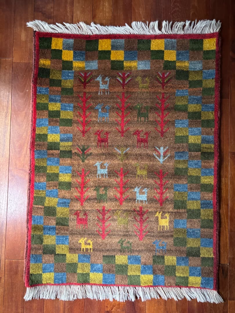 ペルシャ絨毯　ギャッベ② ヴィンテージ ハンドメイド　ウール　玄関サイズ　お買得