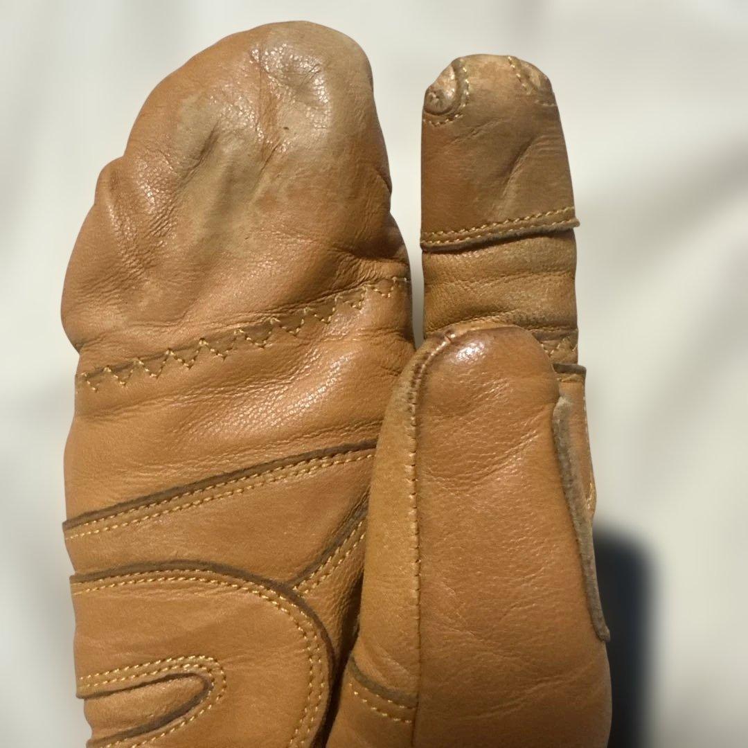 松岡手袋 スリーフィンガー レザー ミトングローブ 茶色 サイズS