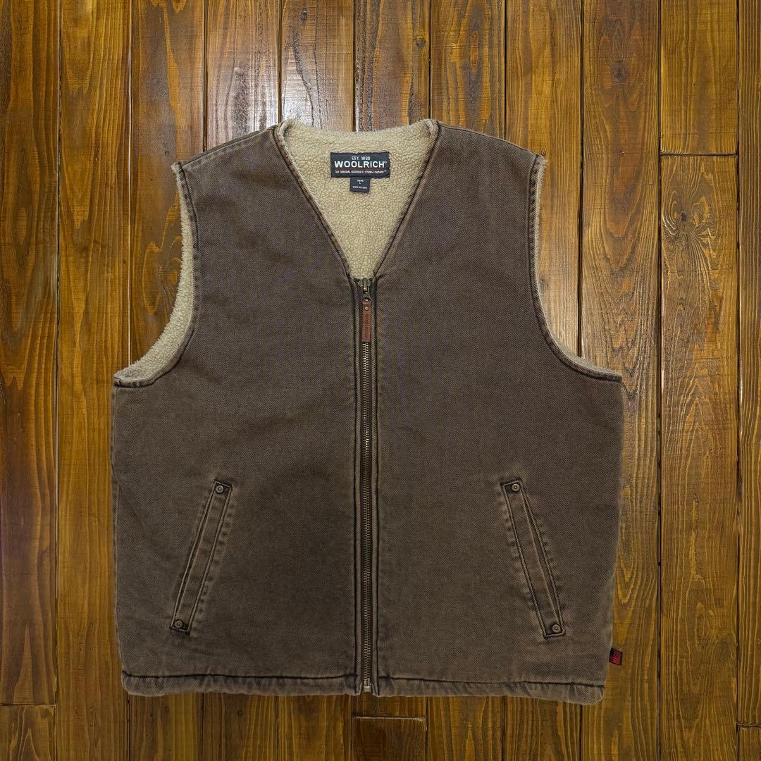 【WOOLRICH ウールリッチ】裏ボア コットンワークベスト Lサイズ