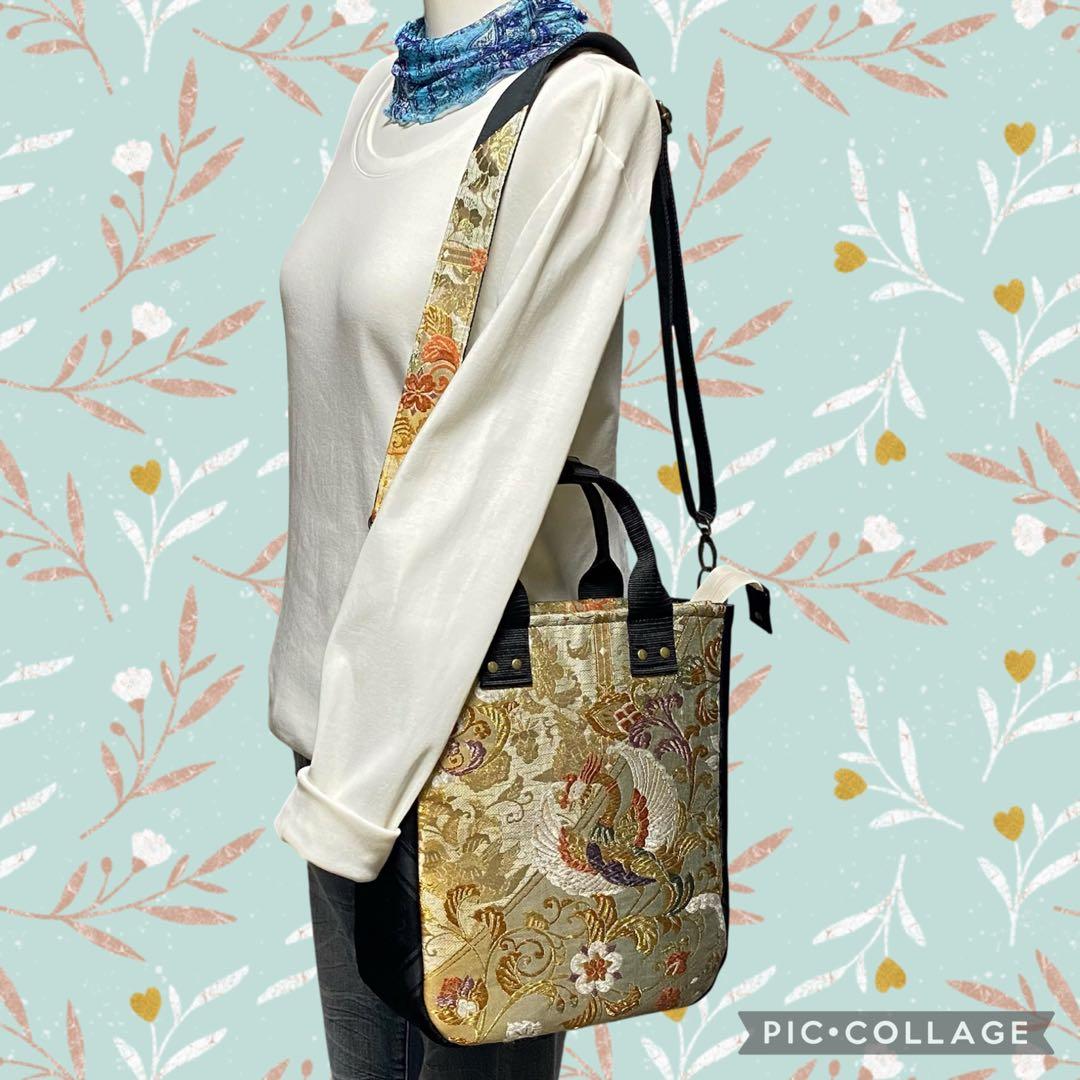 388 帯リメイク　鳳凰の縦型リュック　3wayバッグ