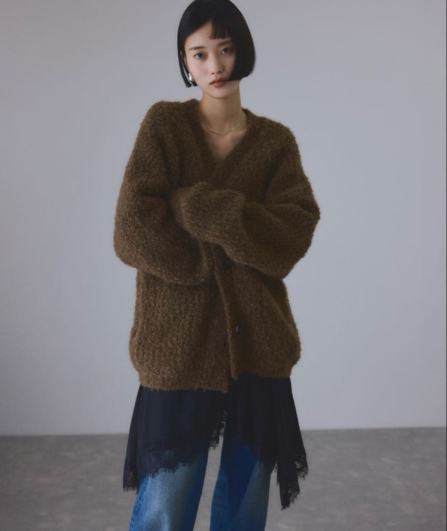 アダムエロペ モヘヤウールニットカーディガンブルゾン