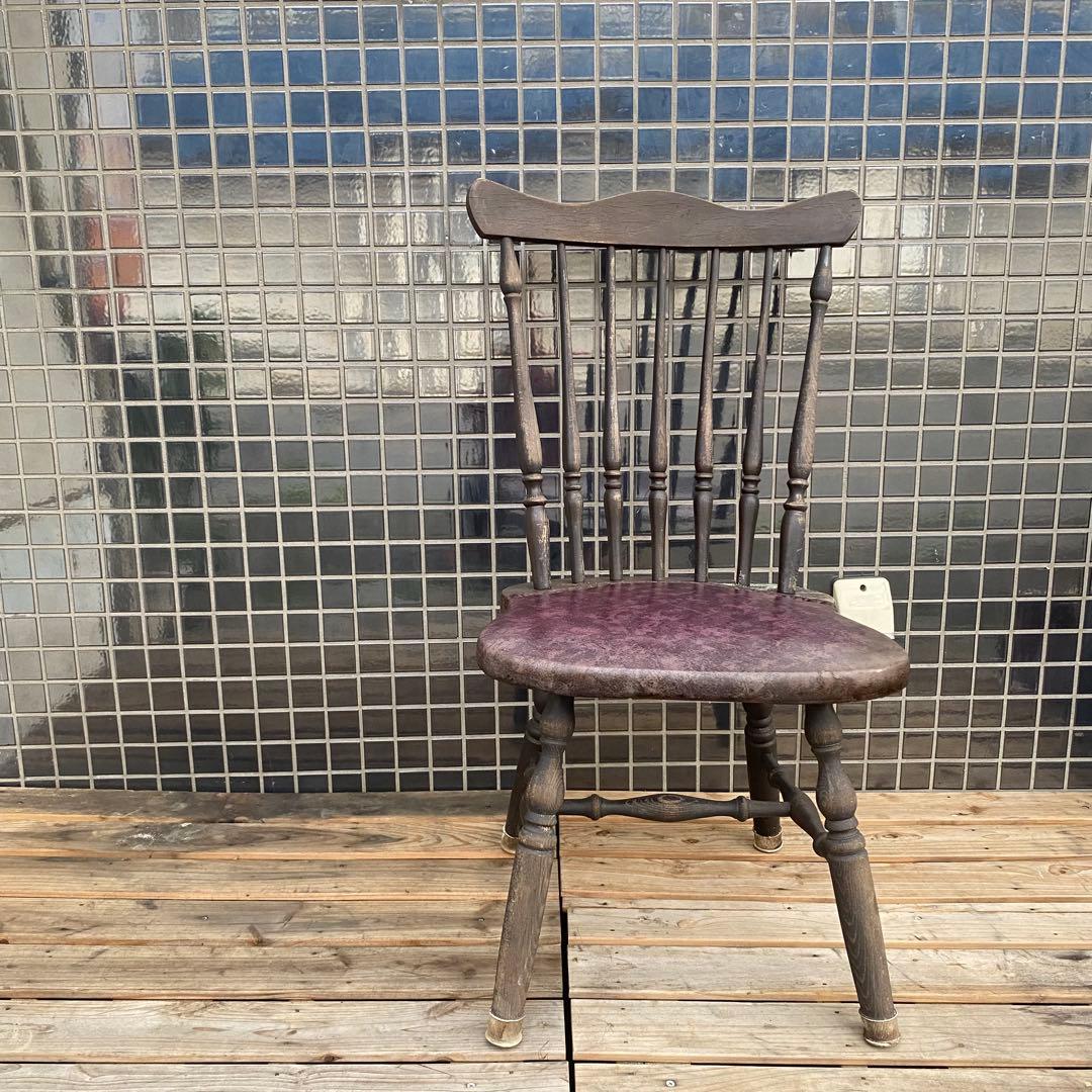 ヴィンテージチェア 座面革 木椅子 インテリア ディスプレイ