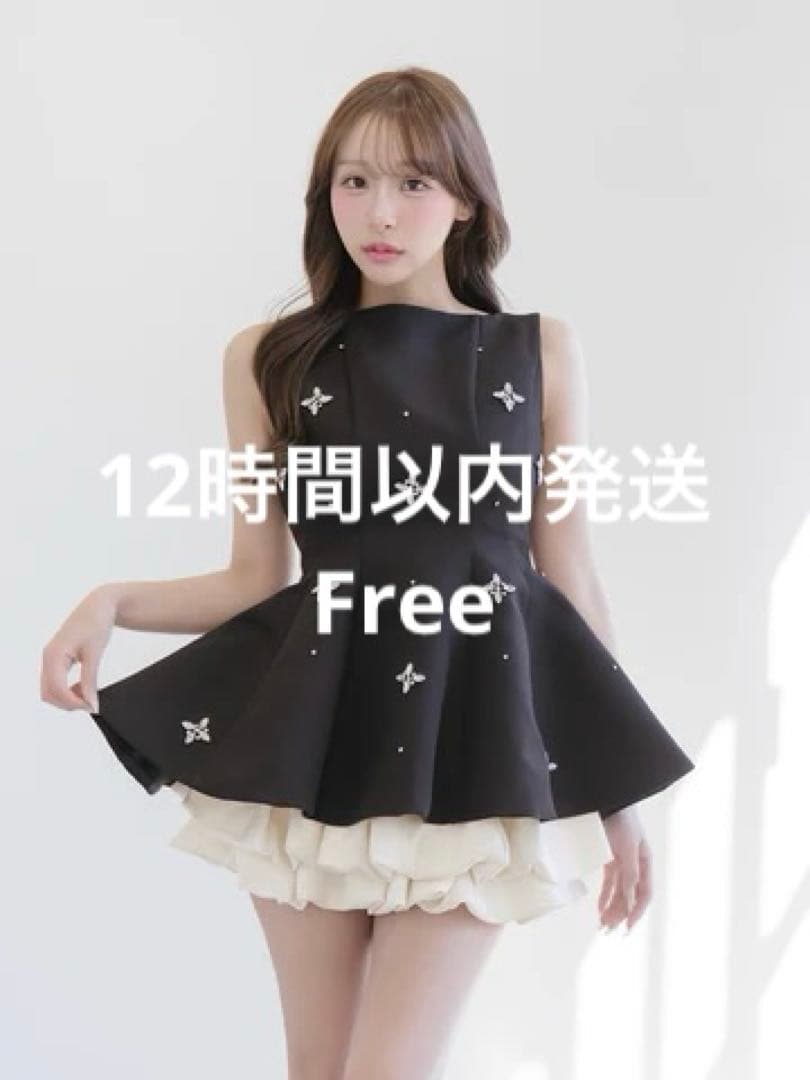 Darich ダーリッチ ビジューフレアバルーンミニドレス ブラック free