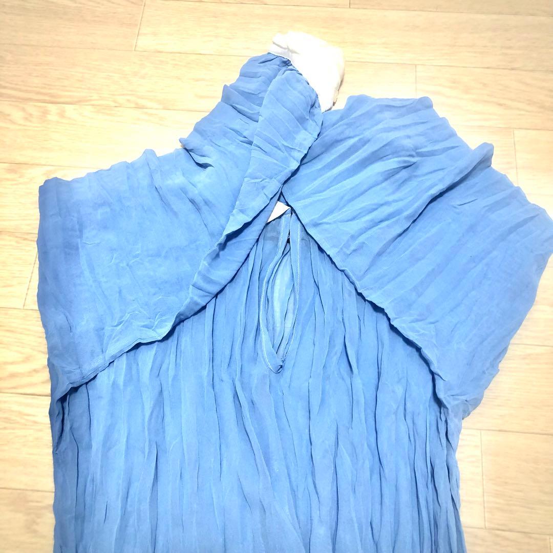 トリココムデギャルソン　プリーツ加工ワンピース　シフォンジョーゼット　バイカラー