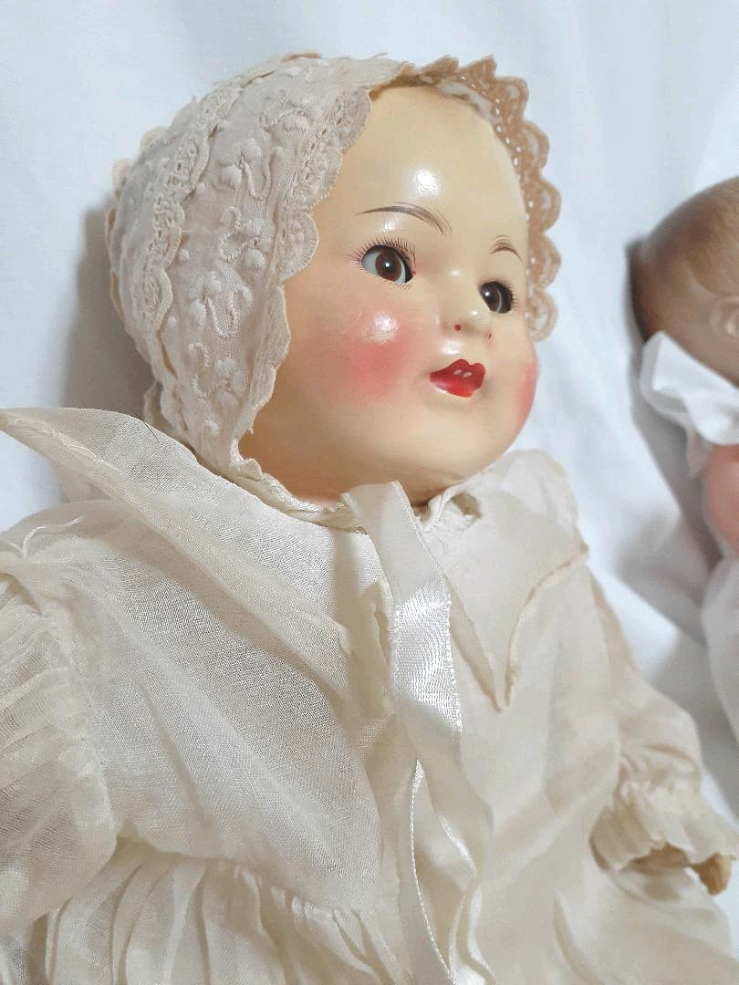 アンティークドール　35cm 可愛い赤ちゃん　ベビー　素敵なドレスとボンネット