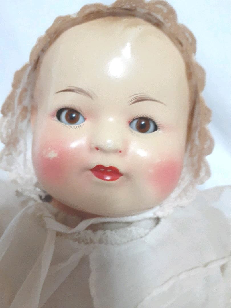 アンティークドール　35cm 可愛い赤ちゃん　ベビー　素敵なドレスとボンネット