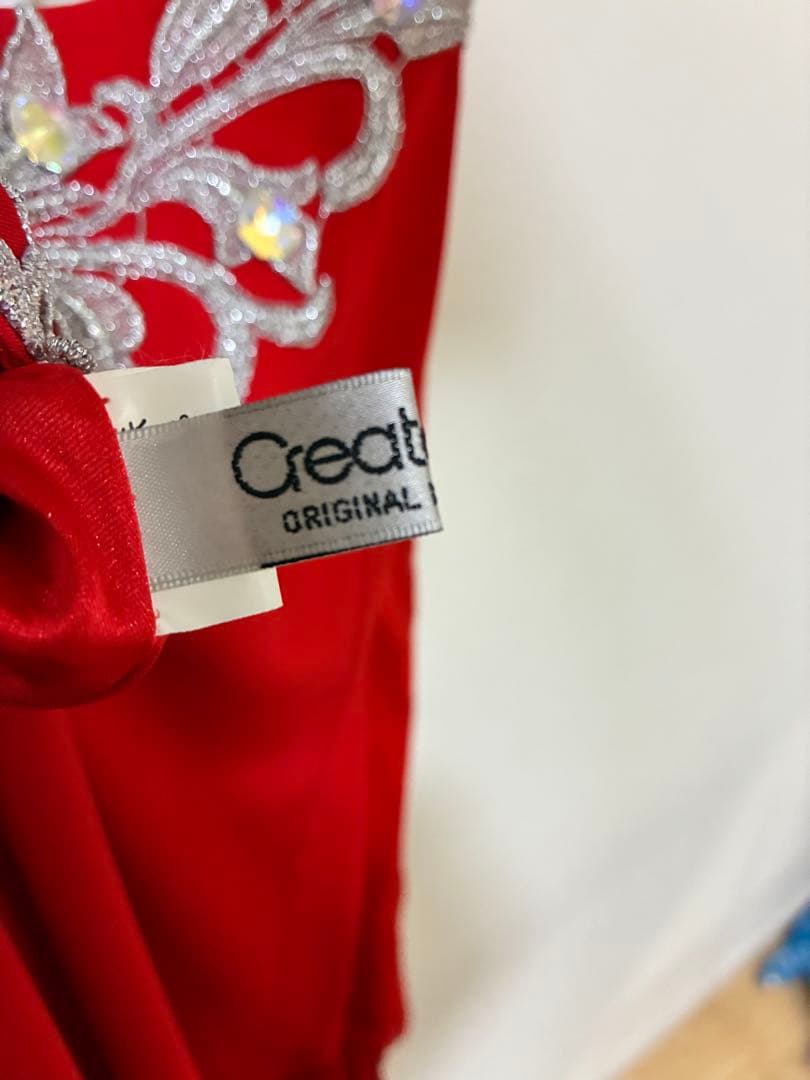 Create-sun 社交ダンス ドレス 赤 フリンジ×ビジュー アシンメトリー