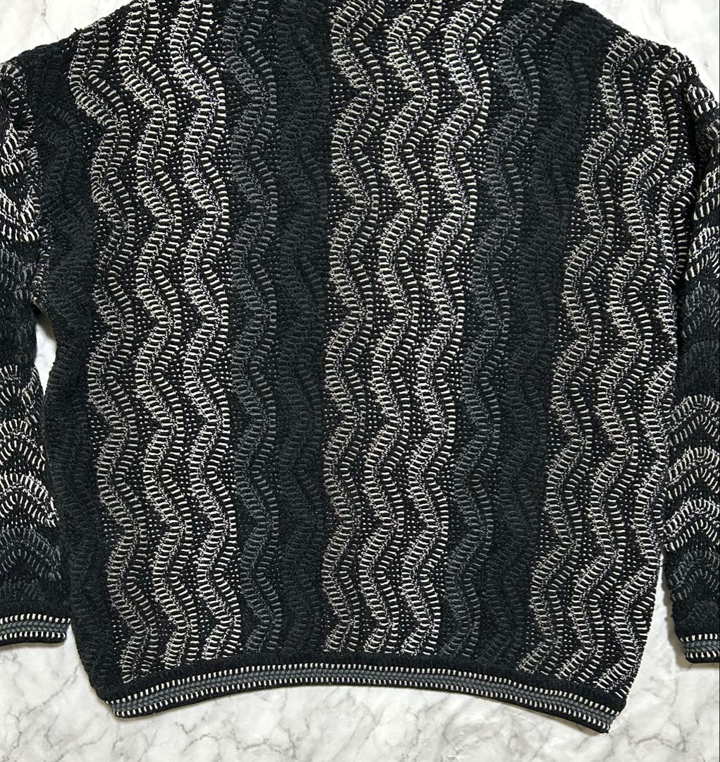 90s カナダ製 TUNDRA ヴィンテージ 3D 総柄 ニット 黒 ブラック