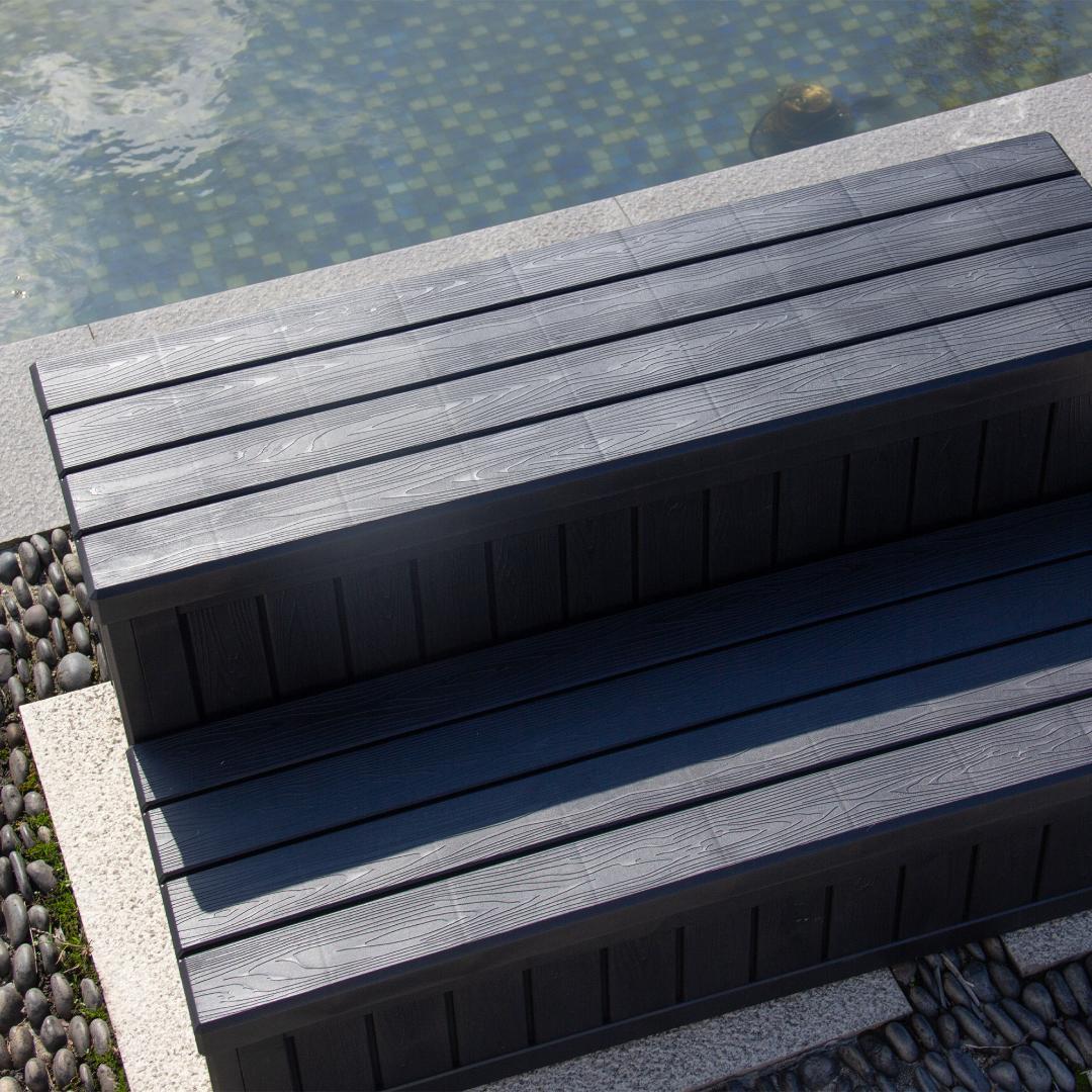 屋外収納ボックス 踏み台タイプ 組み立て簡単　樹脂製　木目調