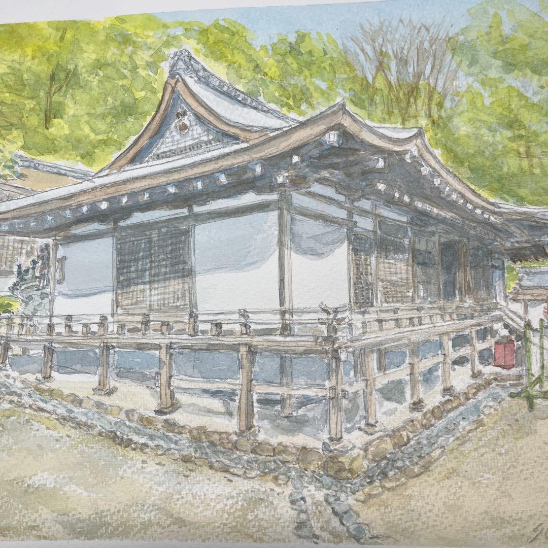 動画投稿中　Ｆ4 宇治上神社　手描き水彩画　原画　京都世界遺産