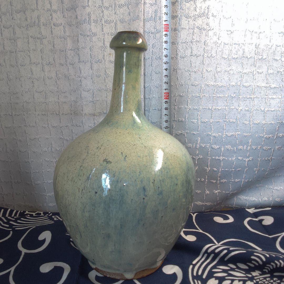 骨董２ 松代焼？青緑色の陶器瓶