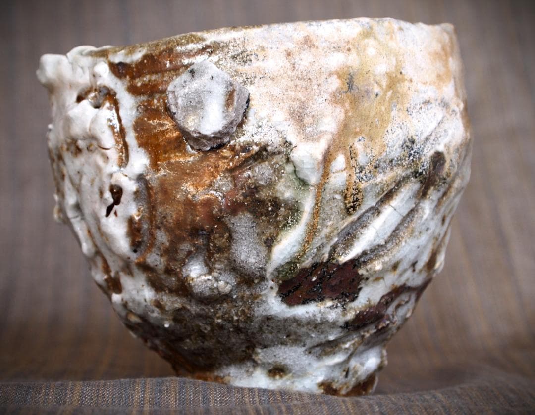 希少作★加藤委★川小牧引っ掻き茶碗★共箱