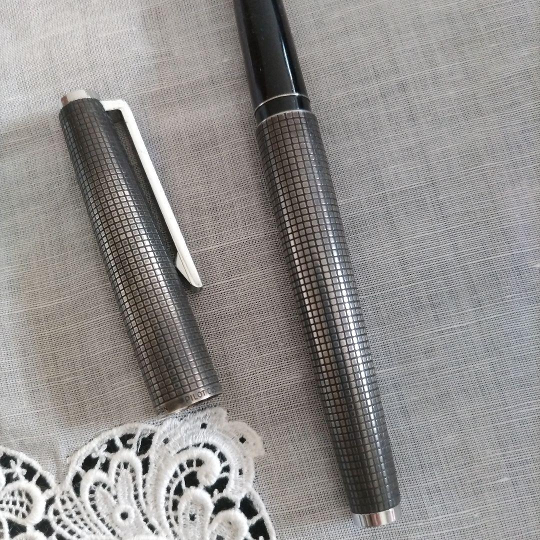 PILOT 18KWG スターリングシルバー 万年筆 シルバーン 格子