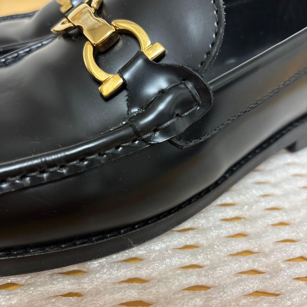 カミナンド　ビットローファー　レザー　ブラック×ゴールド　7サイズ