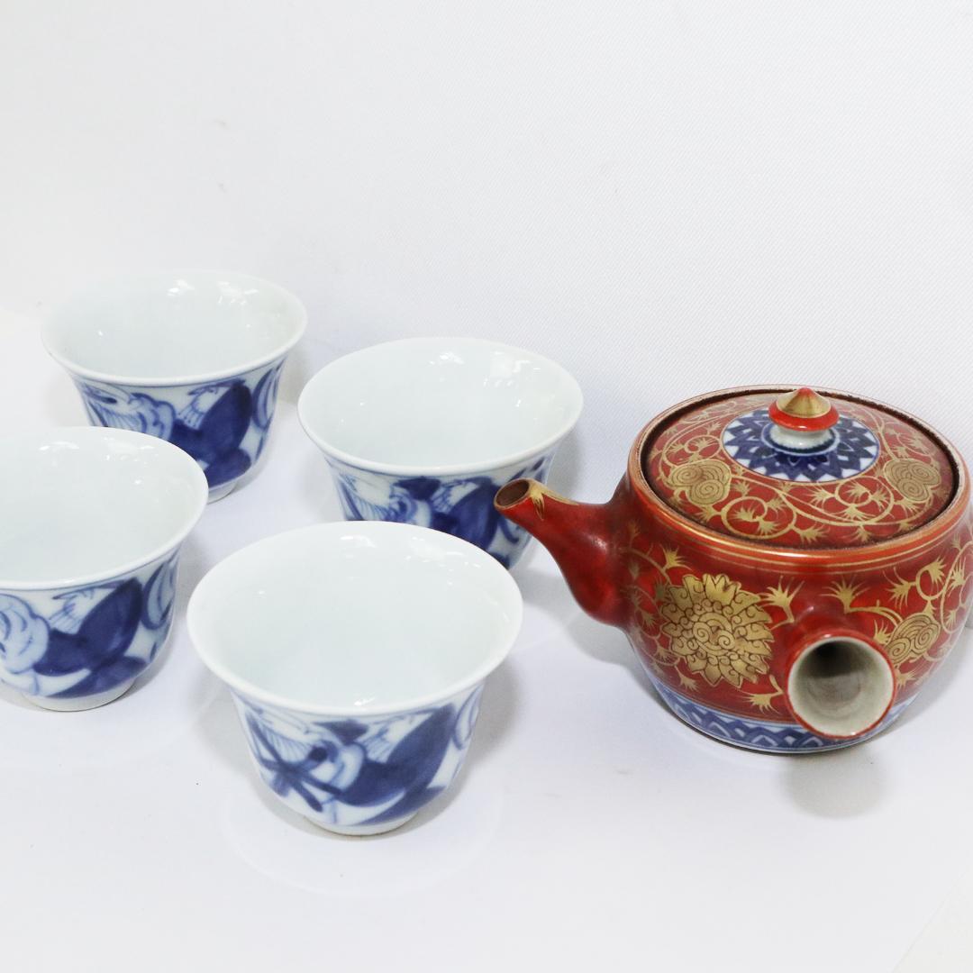 大日本永楽造 急須 湯呑み5客 セット 金彩 染付