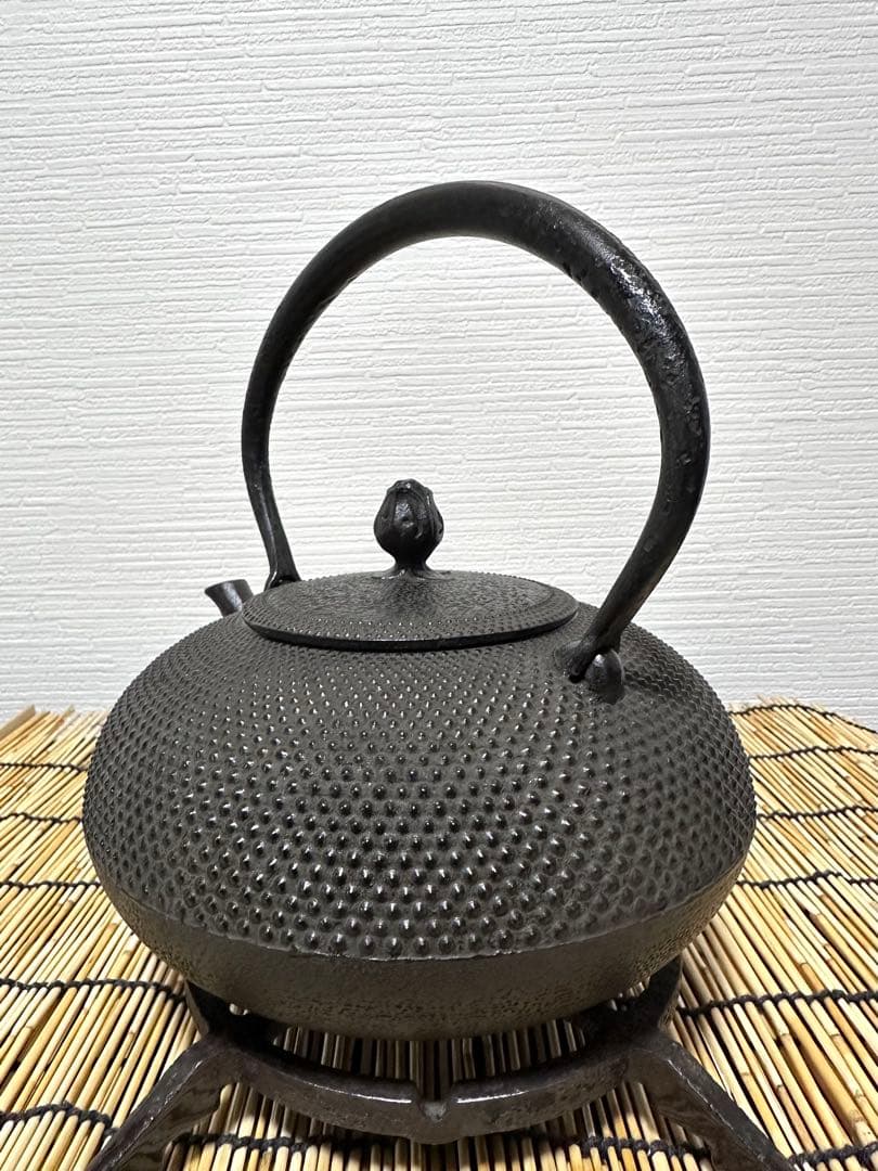 デッドコンディション、付属品付　南部金狐堂　１５型算玉形　南部鉄瓶　南部鉄器