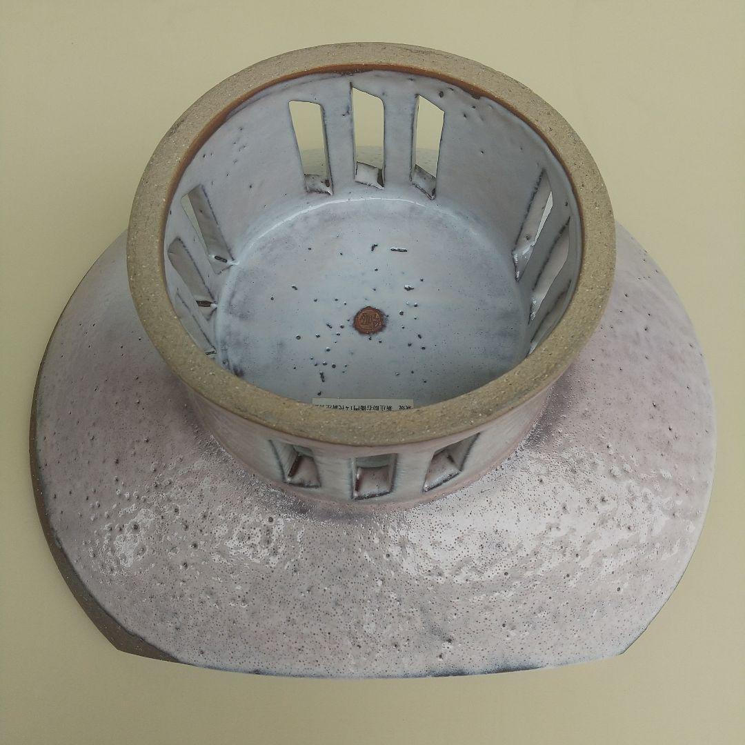 萩焼　新庄貞嗣　萩白釉台皿　長期保管品　個展カタログ付き