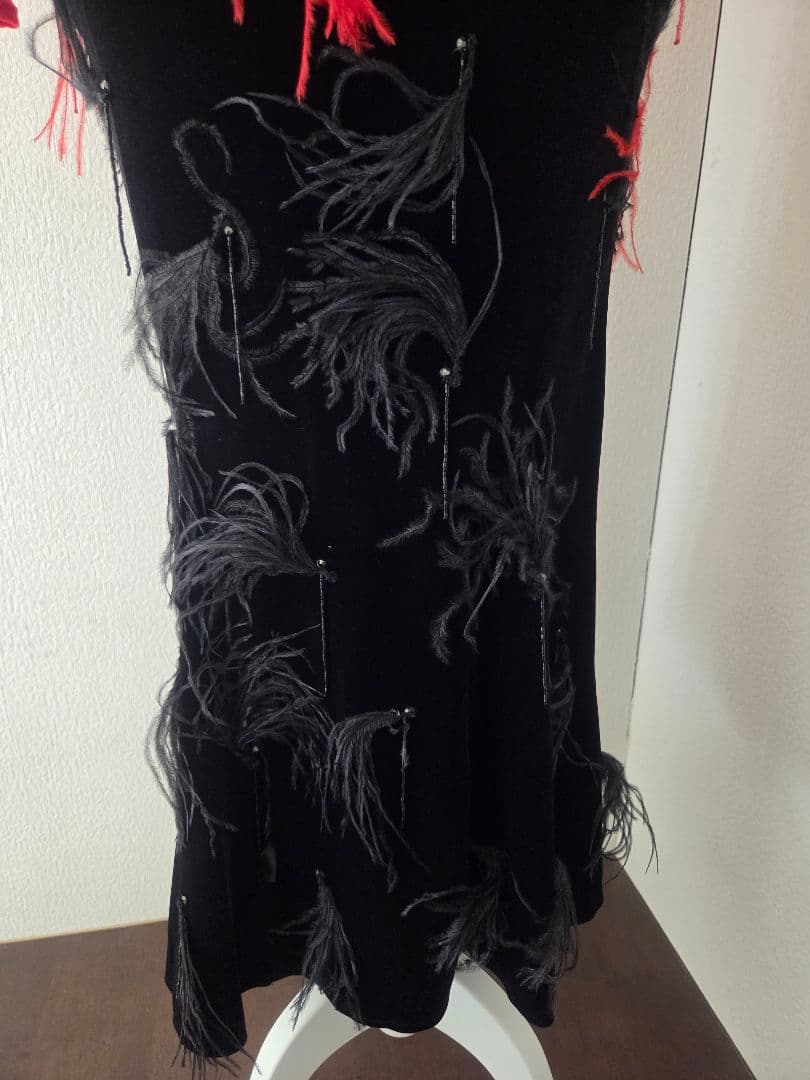 ラテンドレス 赤 黒 ツーウェイ 社交ダンス