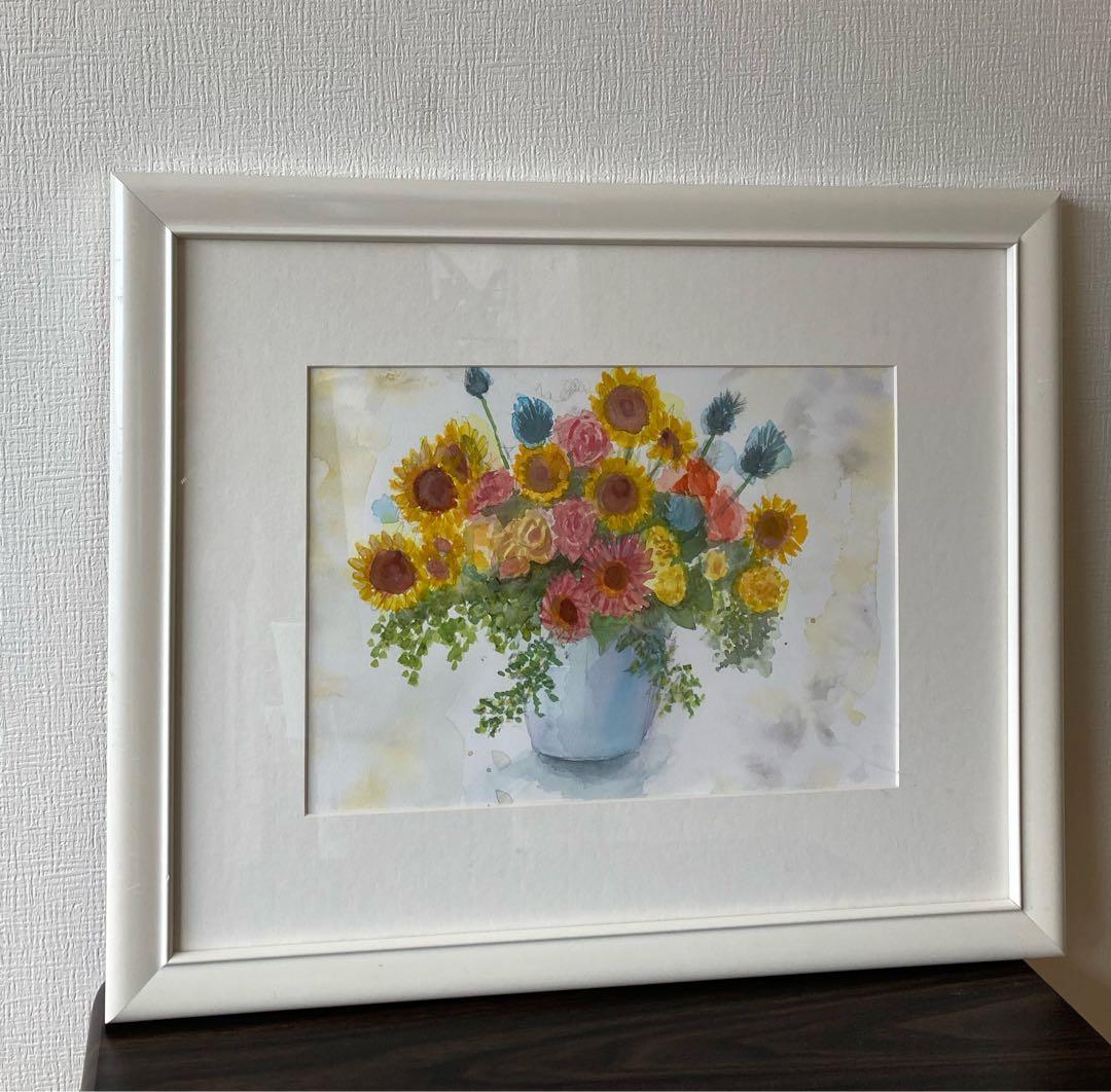 水彩画　「　華　」原画　額付