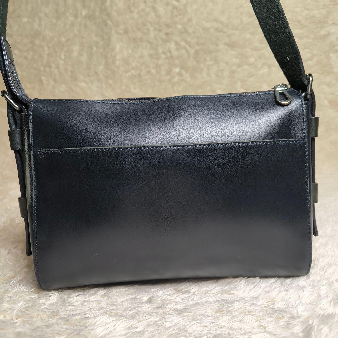 ​エルゴポック ショルダーバッグ ワキシングレザー 紺 本革 日本製 エイジング