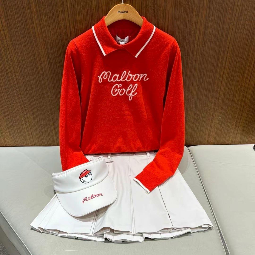 新品　マルボン　Malbon golf ゴルフ　裏地付トップス　レッド　Ｌ