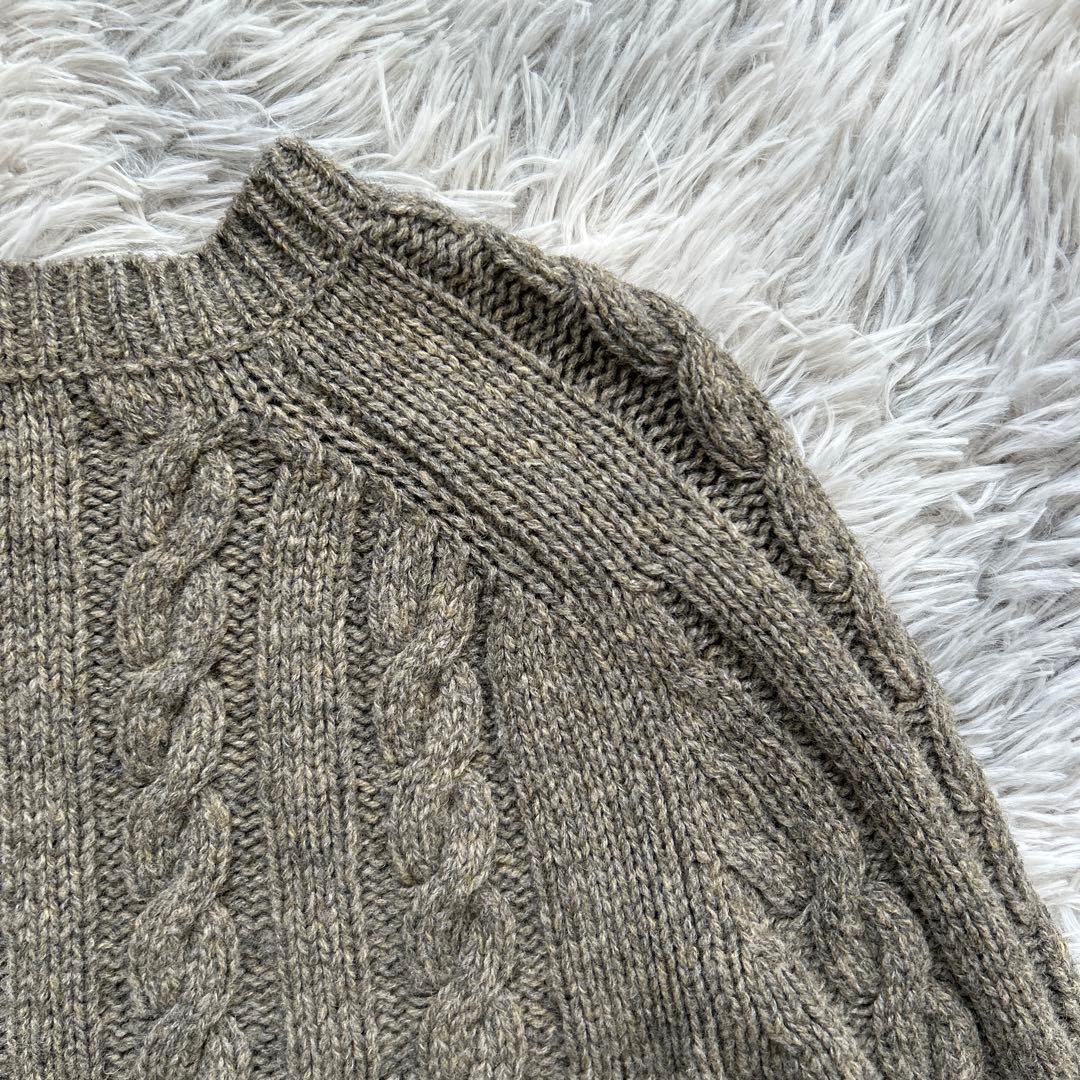 【美品】INVERALLAN ケーブルニット カーキ系 36サイズ 英国製