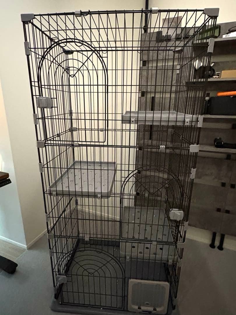 RAKU 3段キャットケージ　グレー